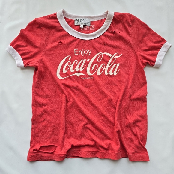 Wildfox x Coca Cola Distressed Ringer Tee Short Sleeves Size XS Made in USA - Picture 2 of 9